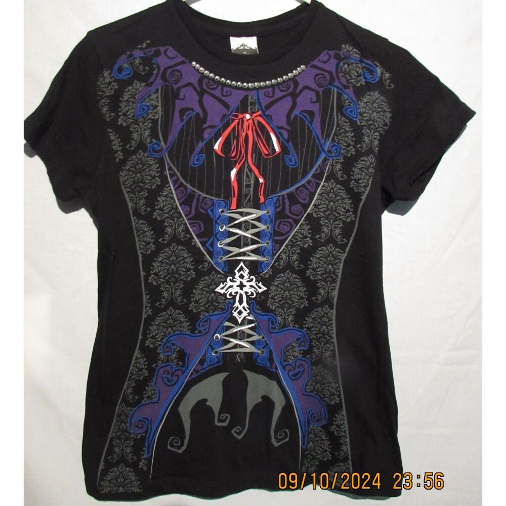 WOMEN'S SIZE S/M VAMPIRE T-SHIRT BANDANA WITH VAMPIRE TEETH HALLOWEEN COSTUME